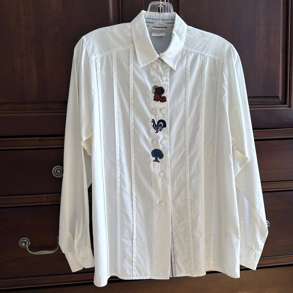 HESS FRACKMANN Trachten White Cotton Embroidered Blouse 36